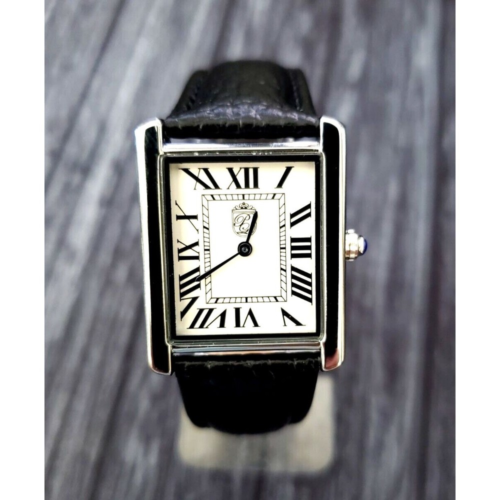 Pierre Lucerne Swiss Inspired Vintage 1888 Mens Roman Dial Tank Watch Black Band